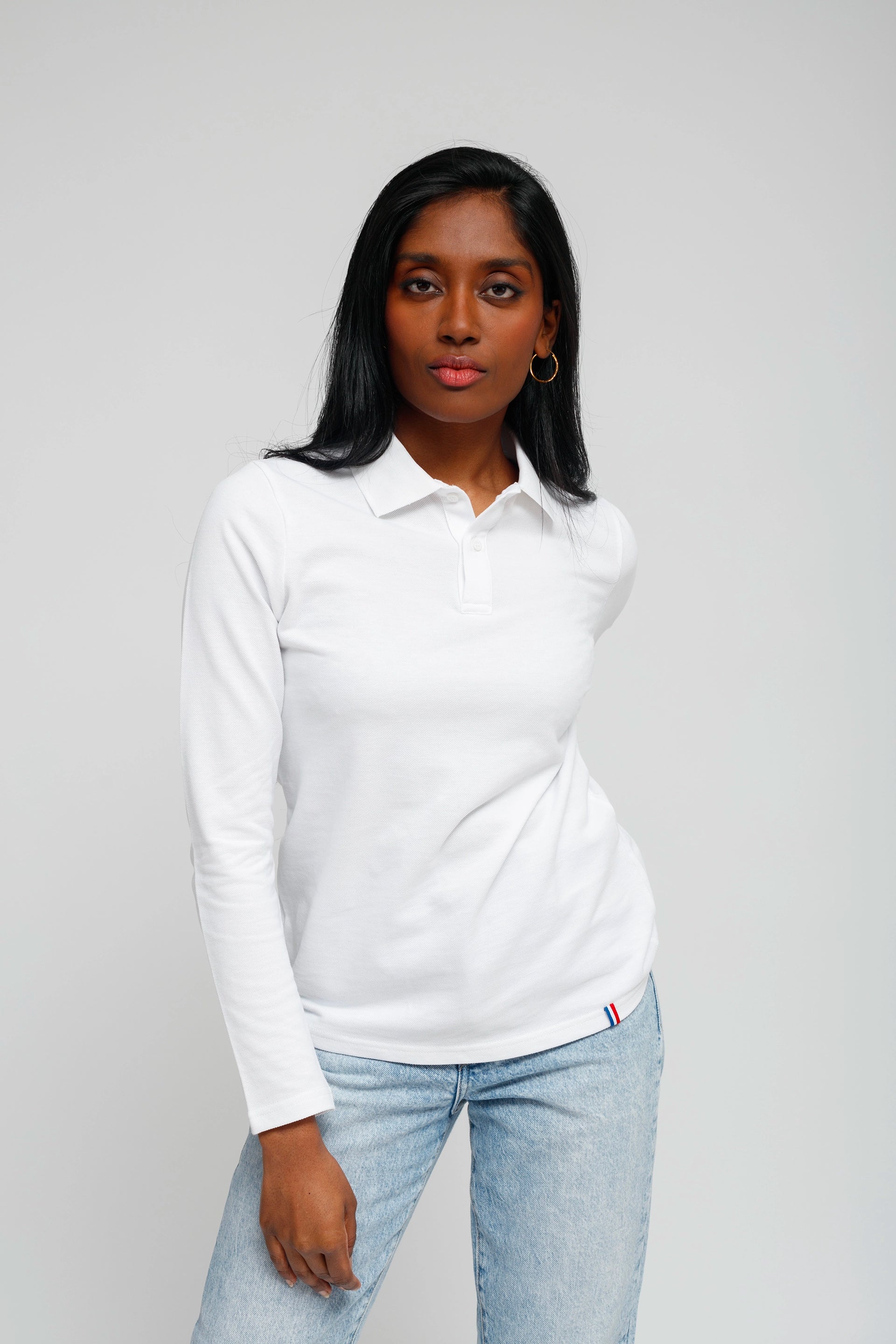 Polo maille piquée femme manches longues hotsell